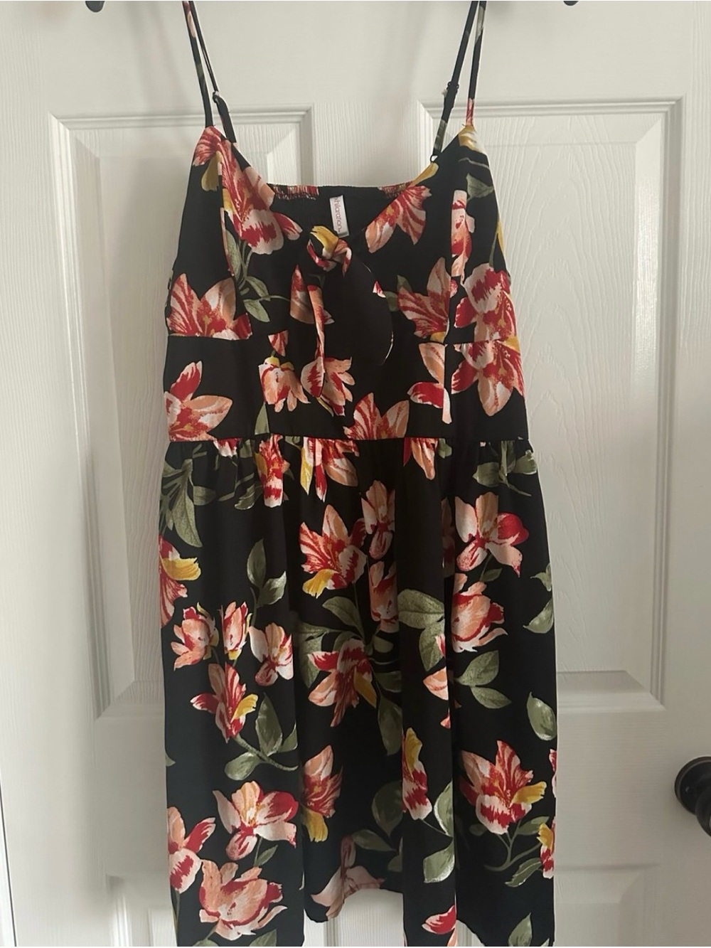 Xhilaration Black Floral Cami Dress with Pink and Yellow Blooms